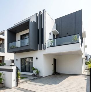 Charcoal Grey and White Home Front Elevation