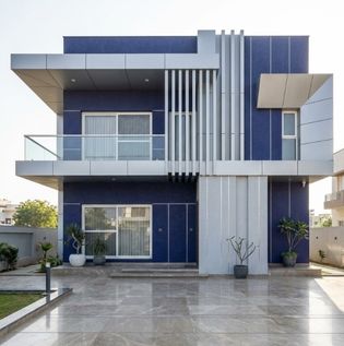 Deep Indigo and Silver Home Front Elevation