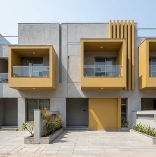 Grey and Yellow Home Front Elevation