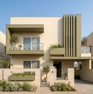Ivory and Olive Green Home Front Elevation