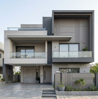 Monochromatic Grey Home Front Elevation