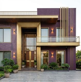Purple and Gold Home Front Elevation