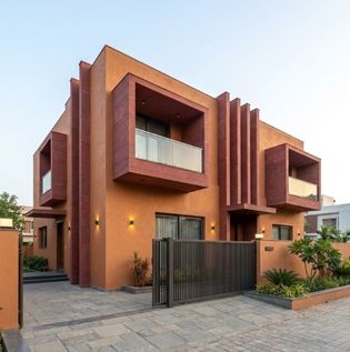 Red and Orange Home Front Elevation