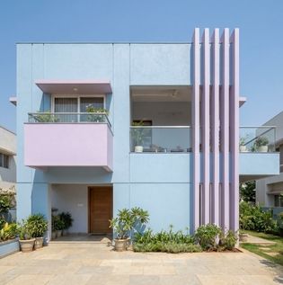 Sky Blue and Pale Lavender Home Front Elevation