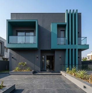 Teal and Charcoal Grey Home Front Elevation