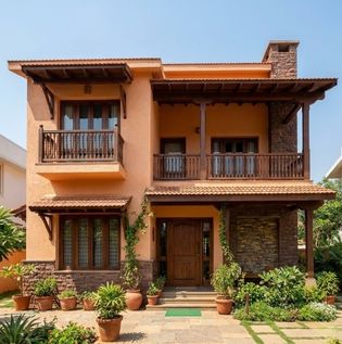 Warm Orange and Rich Brown Home Front Elevation