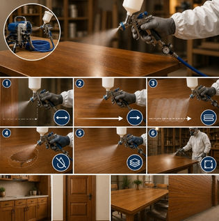 Professional Wood Finish Application Using Spray Tools