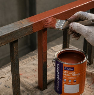 Applying Red Oxide Primer Evenly on a Metal Railing