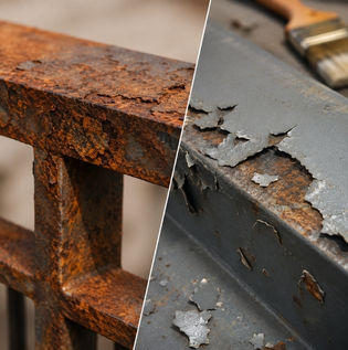 Rusted Metal Surface vs Peeling Paint Due to Poor Adhesion