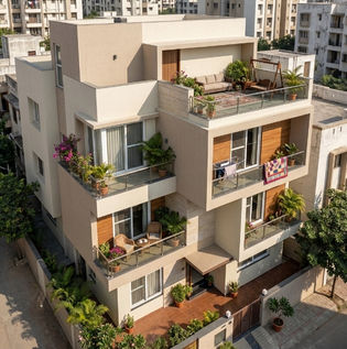 Box House Design with Multiple Balconies