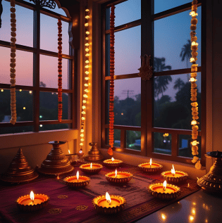 Decorative Lighting with Diyas and LED Strings - Asian Paints