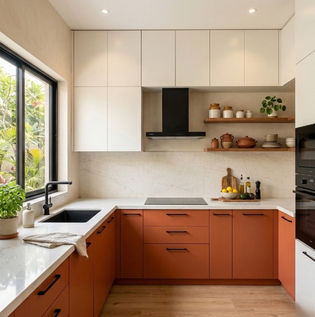 Toned Down Red Kitchen for Warm Interiors