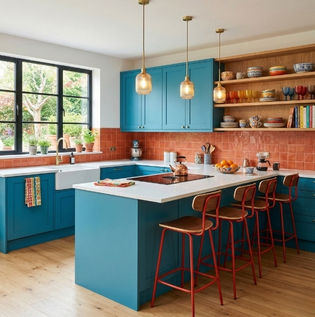 Bright Kitchen Colours for a Lively Social Space