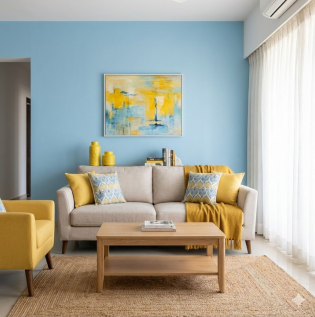 Blue and Yellow Colour Combination for Hall