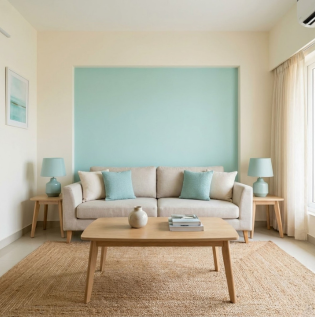 Cream and Aqua Colour Combination for Hall