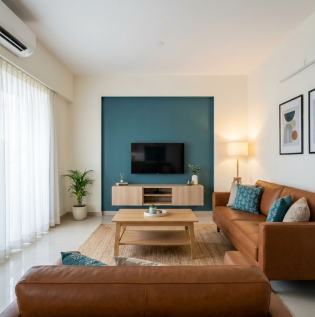 Teal Colour Combination with Leather Furniture