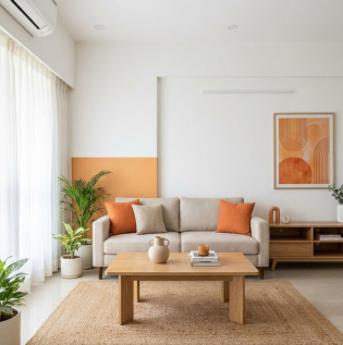 White and Orange Hall Colour Combination