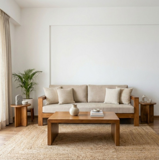 White and Wood Colour Combination for Hall