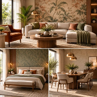 Expertly Curated Interior Palette with Wallpaper and Accessories