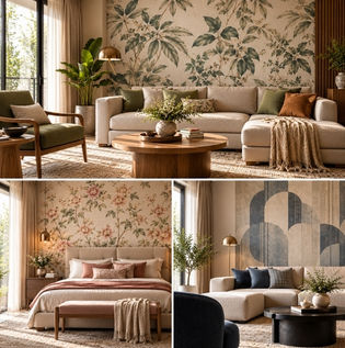 Pattern Scale Comparison in Living Room Wall Coverings