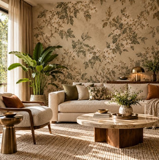 Balanced Interior Design Showing Coordinated Wallpaper and Furnishings