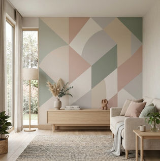 Geometric Accent Wall with Multi Colour Paint Design