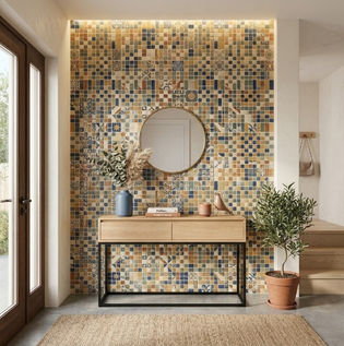 Mosaic or Tile Inspired Multi Colour Accent Wall
