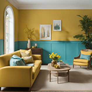 Mustard Yellow Aqua Living Room - Asian Paints