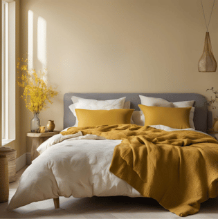 Mustard Yellow Cream Bedroom - Asian Paints