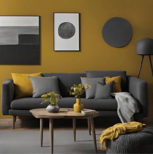 Mustard Yellow Grey Living Room - Asian Paints