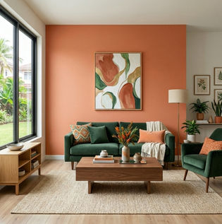 Fresh Orange and Green Living Room Combination