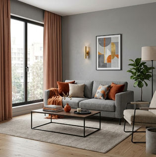 Modern Orange and Grey Living Room Design