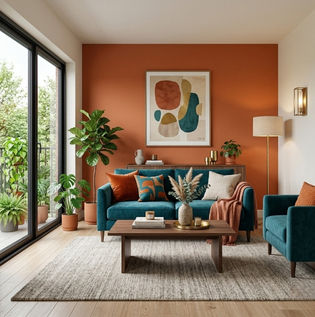 Rich Orange and Teal Living Room Combination