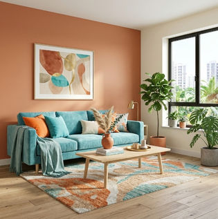 Playful Orange and Turquoise Living Room Design