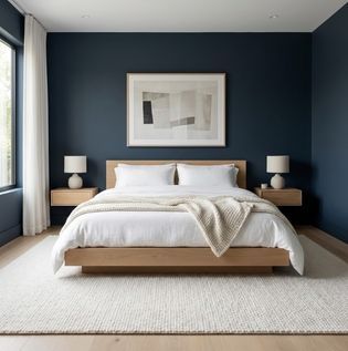 Minimalist Dark Blue Luxury Bedroom
