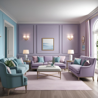 Pastel Blue and Lavender Grey Living Room Colour Combination - Asian Paints