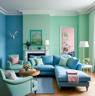 Pastel Blue And Mint Green Living Room Design - Asian Paints