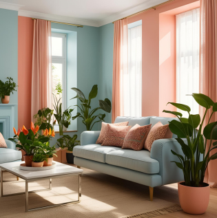 Pastel Blue and Pale Coral Living Room Colour Combination - Asian Paints
