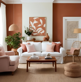 Pastel Wall Colors with Soft Terracotta Living Room Colour Combination - Asian Paints