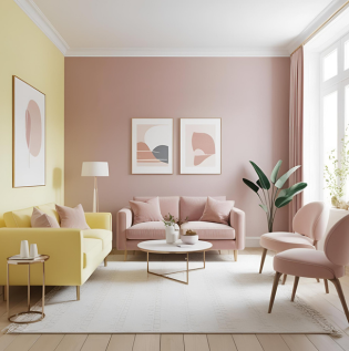 Pastel Yellow and Dusty Rose Living Room Colour Combination - Asian Paints