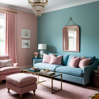 Powder Blue and Blush Pink Living Room Colour Combination - Asian Paints