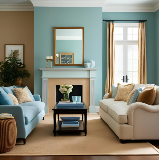 Powder Blue And Warm Blue Living Room Design - Asian Paints