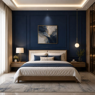 Deep Blue Accent Wall for a Luxurious Bedroom