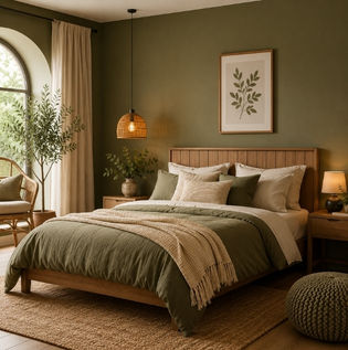 Olive Green Wall Colour for a Cosy Bedroom