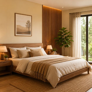 Warm Beige Walls with Wooden Bedroom Furniture