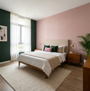 Pink and Dark Green Bedroom Walls