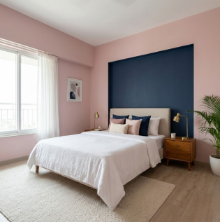 Pink and Navy Blue Bedroom Colour Combination