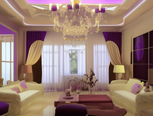 Purple & yellow pop colour design for the living room - Asian Paints