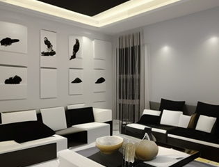 White & black pop colour combination for living room ceiling - Asian Paints