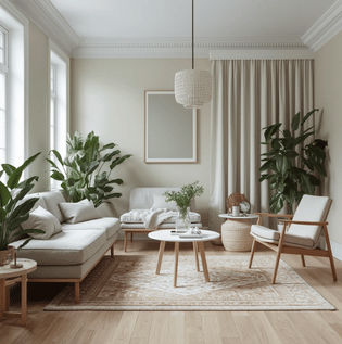 Scandinavian Living Room with Soft White Butter Colour Palette
